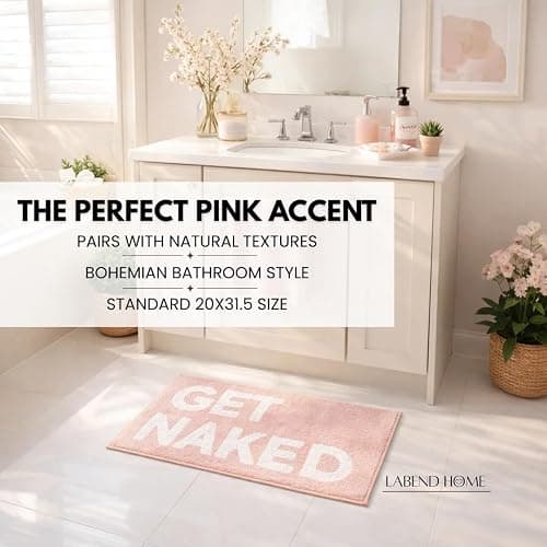 LABEND HOME Get Naked Bath Mat 20" x 31.5” - Funny Bathroom Rug, Plush Microfiber Non-Slip Backing, Machine Washable Quick-Dry Bath Decor - Pink thumbnail 7