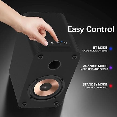 LONPOO Computer Speakers for Desktop and Laptop,30 Watts RMS Bluetooth Bookshelf Speakers with 3" Aluminium Speaker,Aux,Sold As Pair thumbnail 6