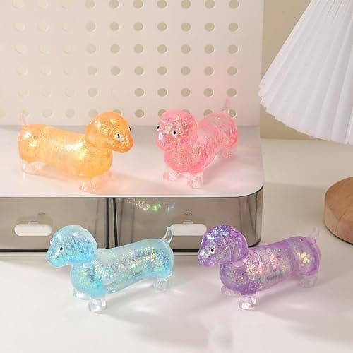 Dachshund Squishy, Glitter Weiner Dog Maltose Stress Ball, Slow Rise Fidget for Anxiety Relief, Soft Squeeze Desk Gadget for Home Office Travel (Orange) thumbnail 5
