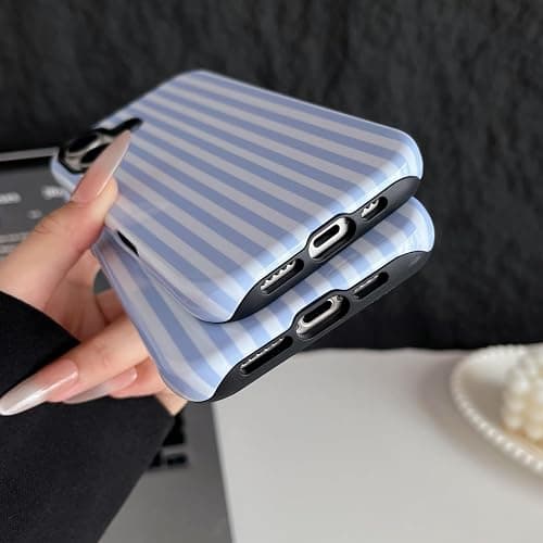 Longlayss Compatible with iPhone 17 Case Cute Striped Phone Case Light Blue | Cute Aesthetic Stripes Phone Cover for Women Girl Shockproof Slim TPU and Hard PC Protective Cover (Light Blue) thumbnail 7