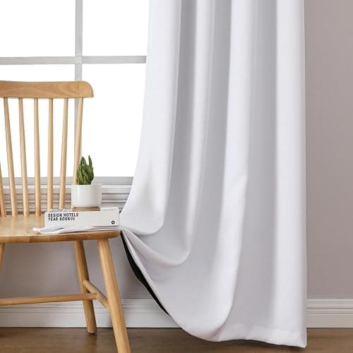 ChrisDowa White 100% Blackout Curtains for Bedroom with Black Liner, 2 Thick Layers Total Blackout Thermal Insulated Grommet Window Curtains 2 Panels Set (Pure White, 52 x 84 Inch) thumbnail 7