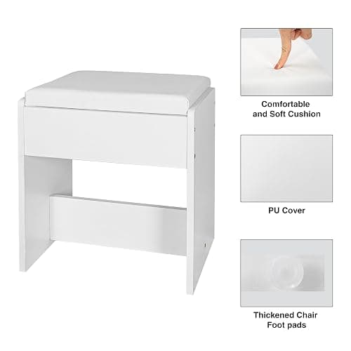 KAMABOKO Vanity Desk with Lighted and Mirror, White Makeup Table with Drawers and Charging Station, 3 Model Adjustable for Bedroom & Dressing Room (010 White) thumbnail 8