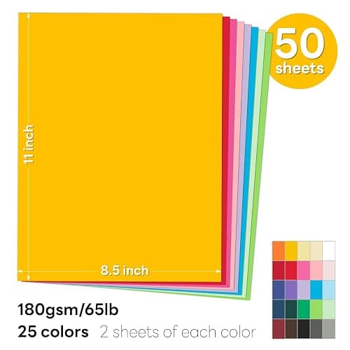 50 Sheets Colored Paper 8.5 x 11 Assorted, Goefun Colored Cardstock 25 Colors 65lb Multicolor Construction Paper for Crafts & Scrapbooking thumbnail 3
