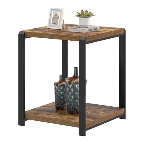 EXCEFUR End Table with Storage Shelf, Modern Side Table for Living Room, Wood and Metal Bedside Table Nightstand, Rustic Brown thumbnail 8