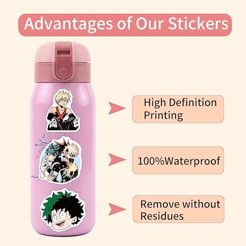 50pcs My Hero Academia Stickers for Kids, Cute Anime Cartoon Waterproof Vinyl Decal for Teen Girl Adult Notebook Laptop Water Bottle Skateboard Guitar Travel Case Phone Bike thumbnail 6