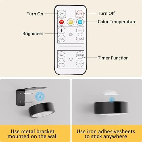 3 Pack Picture Lights for Wall, Rechargeable Battery Operated wall lights, Picture Frame lights with 3 Lighting Modes, Wireless Magnetic Painting Light with Remote Control Timer (Black, 3 Pack) thumbnail 3