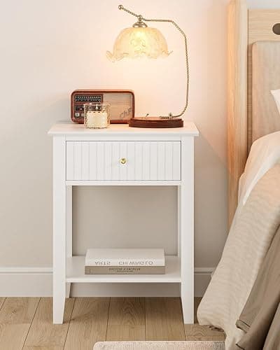 Apetaccat Fluted Nightstand, Farmhouse Night Stand with 1 Drawers, Mid Century Modern Side Accent Table,Bedside End Table for Bedroom, Living Room, White thumbnail 9