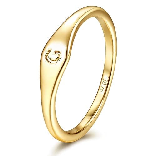 Florideco 14K Gold Filled Ring Initial Ring Dainty Simple Letter Band Rings Signet Stackable Pinky Alphabet Thin Thumb Rings for Women Non Tarnish Size 6 7 8 9 10 - Image 1