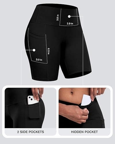 CHRLEISURE Womens Biker Yoga Shorts with Pocket, High Waisted Tummy Control 5 Inch Workout Spandex Athletic Gym Shorts thumbnail 2
