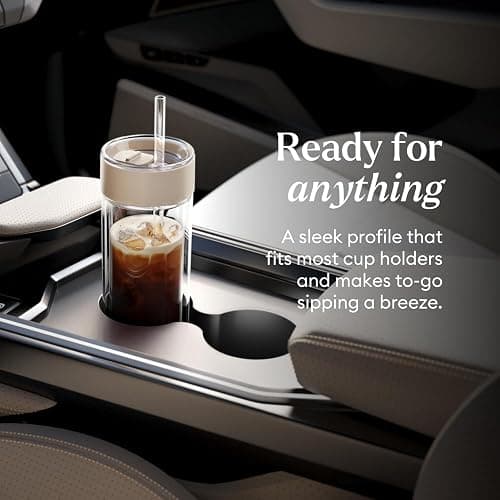 Ember Cold Tumbler 16 oz – Insulated Glass Iced Coffee Cup with Straw & Spill-Proof Lid, Keeps Drinks Cold, Eliminates Condensation, Modern Double-Wall Design, Sandstone thumbnail 4