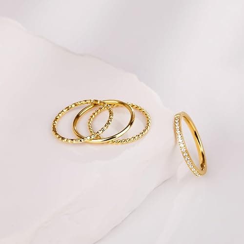 Gelbesty Gold Rings for Women Waterproof, Dainty Stack Minimalist Non Tarnish 1.2mm Thin Thumb Simple Pinky Rings Trendy Set for Women Size 5 6 7 8 9 10 11 thumbnail 7