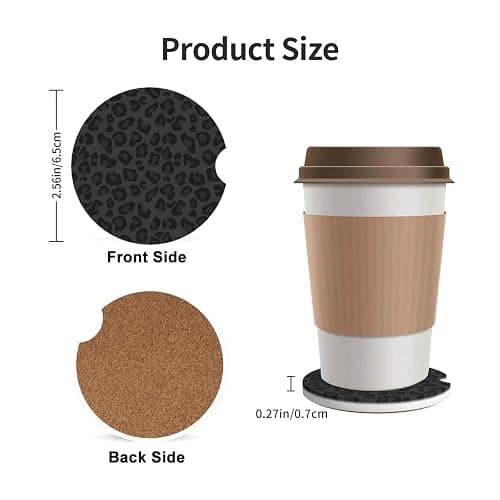 GACCAP Car Coasters for Cup Holders, 2 Pack Absorbent Ceramics Anti Slip Universal 2.56 Inch Car Cup Coaster for Women Men, Car Interior Accessories - Black Leopard Cheetah Print thumbnail 3