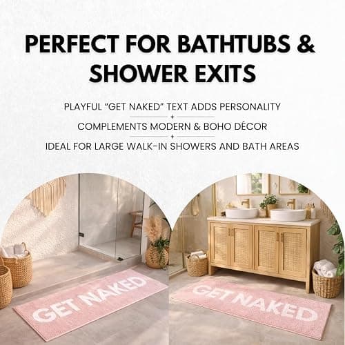 LABEND HOME Get Naked Bath Mat Runner 50"" x20 - Funny Bathroom Rug, Plush Microfiber Non-Slip TPR Backing, Machine Washable Quick-Dry Bath Decor - Pink thumbnail 5