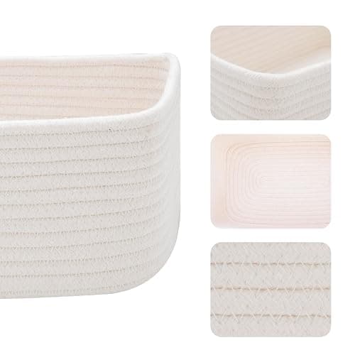MiniArk Small Storage Baskets for Organizing | Closet Organizer Bins | Shelf Toy Basket | Woven Rope Baskets | Cube Decorative Box | Shallow Basket | 11.5x7.5x4.7” | 3 Packs Off White thumbnail 4