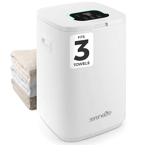 SereneLife Towel Warmer Bucket - Compact 23L Bathroom Towel Heater with Essential Oils Disc Holder, Adjustable Timer, Auto Shut-Off, Power Cord Storage & LED Display, Fits 2 Oversized Towels (White) - Image 1