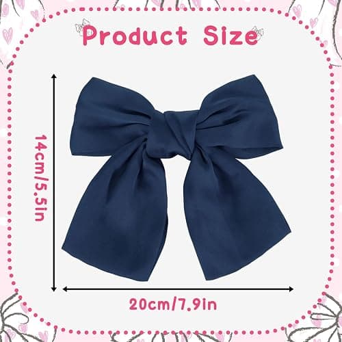 LECTNORE Bow Hair Clip - Navy Hair Bows for Women, Satin Silky Ribbon Bowknot French Barrettes Hair Accessory for Girls(1PC) thumbnail 2