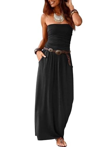 Alaster Queen Women’s Strapless Bandeau Summer Long Floral Dress Off Shoulder Beach Maxi Dress with Pockets - Image 1