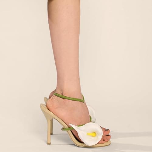 Flower High Heels for Women Calla Lily Open Toe Floral Stilettos Heels Sexy Strappy Wedding Birthday Dressy Heeled Sandals thumbnail 5