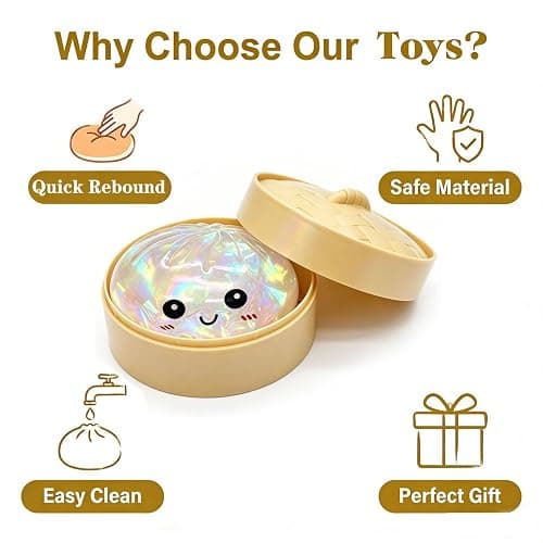 Met-edianger Glitter Dumpling Toy with Steamer Box, Funny Squeeze Dough Stress Ball, Realistic Steamed Bun Fidget Sensory Toy for Desk Anxiety Relief Calming Travel Accessory Gift thumbnail 5