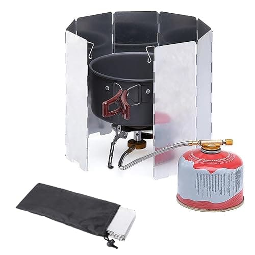 Outdoor Stove Windscreen Ultra light Aluminum foldable Camping Stove Windshield with Carrying bag for Butane Stoves Picnic (8 Plates) - Image 1