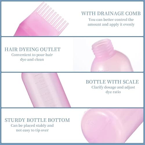 Pimoys Root Comb Applicator Bottle 6 Ounce, Oil Applicator for Hair Dye, Hair Oiling Bottle Brush with Graduated Scale, Pink thumbnail 5
