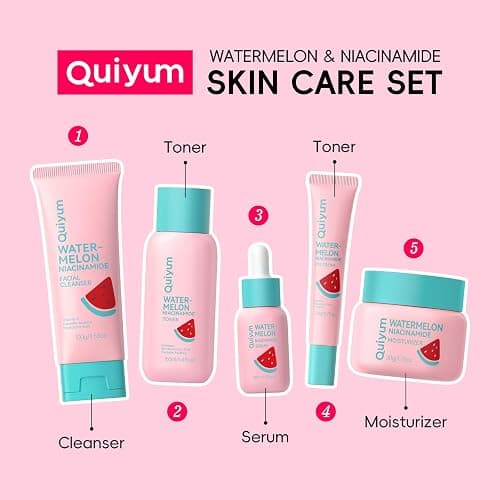QUIYUM Watermelon & Niacinamide Skincare Set for Women Teens Girls, 5PCS | Gift Set with Cleanser, Toner, Eye Cream, Moisturizer, Serum, Glow Up Facial Routine for Beginner, for All Skin Types thumbnail 7