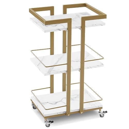 BarberPub Utility Salon Trolley, Metal Storage Rolling Barber Trolley with Wheels, Golden Esthetician Cart, Multi-Purpose 3-Tier Mobile Facial Trolley, Nail Cart 2033 (White) - Image 1