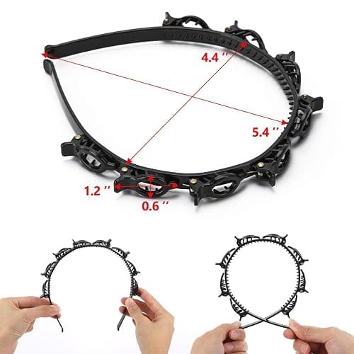 acDesign 4 Pcs Headband with Clips, Professional Weave Bangs Hairstyle Hairpin Headband, Clip Headbands for Women (2Black and 2Red) thumbnail 2