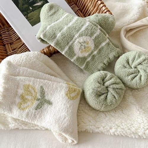 Kelabia 3 Pair Winter Bear Floral Fuzzy Socks, Thick Fluffy Thermal Sleeping Slipper Cute Socks Stocking Fall Clothes Stuff thumbnail 4