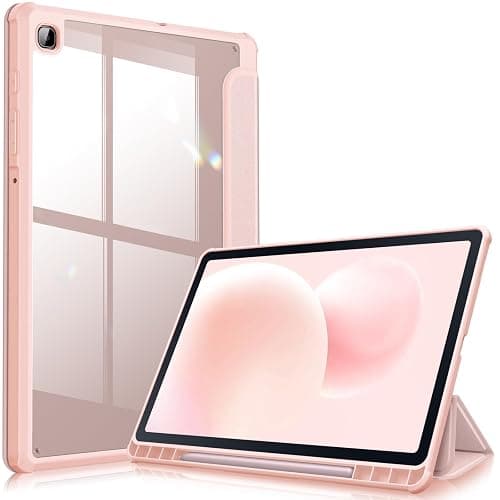 Fintie Hybrid Slim Case for Samsung Galaxy Tab S6 Lite 10.4 Inch 2024/2022/2020 with S Pen Holder, Shockproof Cover with Clear Transparent Back Shell, Rose Gold - Image 1