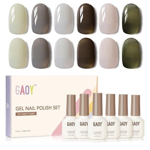 GAOY Milky Black Gel Nail Polish of 6 Creamy Nude, Gray, Green Colors Sweet Salt Style for Salon Gel Manicure and Nail Art DIY at Home - Image 1