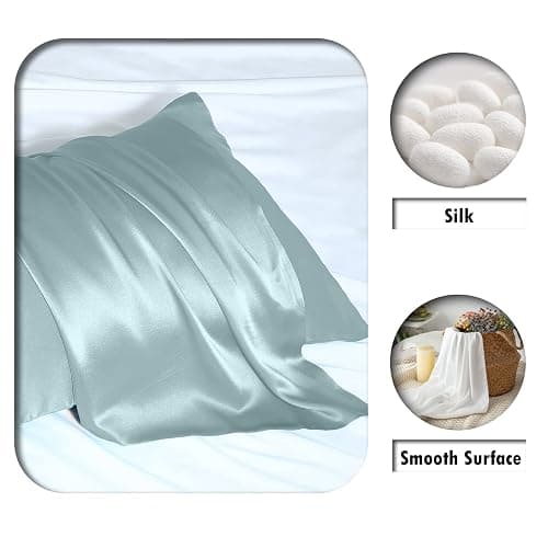 Mulberry Silk Pillowcase for Hair and Skin Standard Size 20"X 26" with Hidden Zipper Soft Breathable Smooth Cooling Pillow Covers for Sleeping(Haze Blue,1Pcs) thumbnail 2