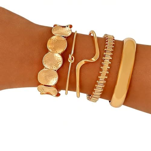 ILGANT Gold Bangle Bracelets for Women Gold Plated Chunky Cuff Bangle Bracelet Stackable Multi Layer Bangles Fashion Jewelry Set thumbnail 3