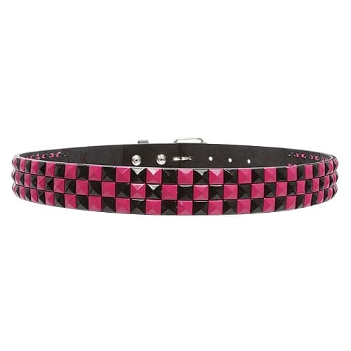 Snap On 1 1/2" Fuchsia & Black Checkerboard Punk Rock Studded Belt - M 33"-35" - Black/Fuchsia thumbnail 3