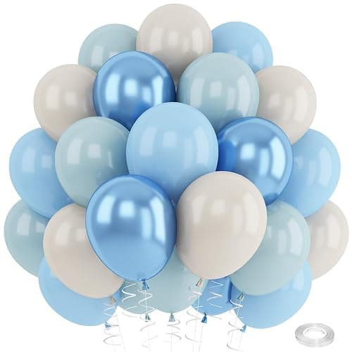 Blue White Sand Balloons Dusty Slate Fog Pastel Metallic Blue Beige Balloon 12INCH Helium Latex Balloon for Arch Kids Birthday Party Decorations Baby Boy Shower Christening Bridal Wedding Decor - Image 1