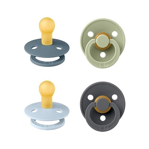 BIBS Pacifiers - Colour 4-Pack | BPA Free Baby Pacifier | Round Nipple Binkies | Natural Rubber Latex Soother | Made in Denmark | Size 1 (0-6 Months) | Baby Blue Mix - Image 1