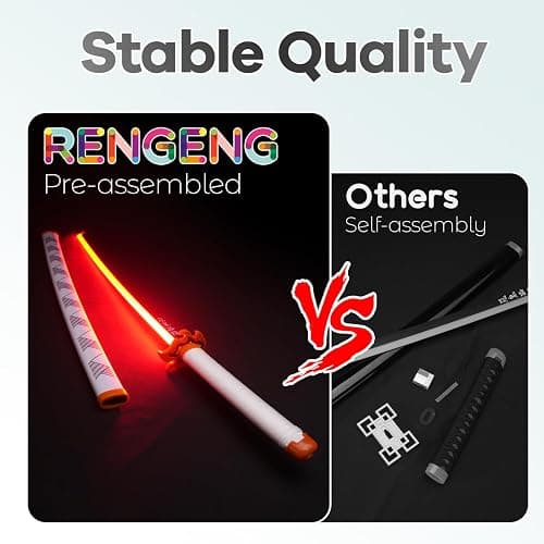 RENGENG Light Up Sword, 40 Inches Rechargeable Pre-Assembled Plastic Anime Replica with Belt & Stand, Original Texture Anime Sword thumbnail 4