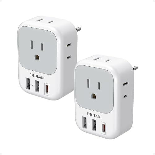 TESSAN European Travel Plug Adapter 2 Pack, Type C Plug | Not Voltage Converter, 4 Outlets 3 USB (1 USB C PD 20W), For Europe Italy Spain France Portugal Iceland Germany - Image 1