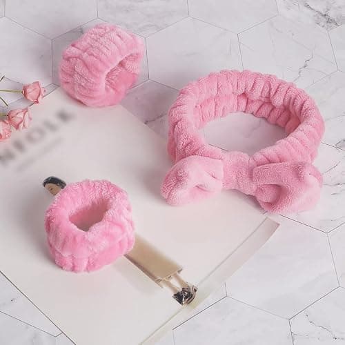 WSYUB Pink Spa Headband and Wristband Set for Face Washing thumbnail 7