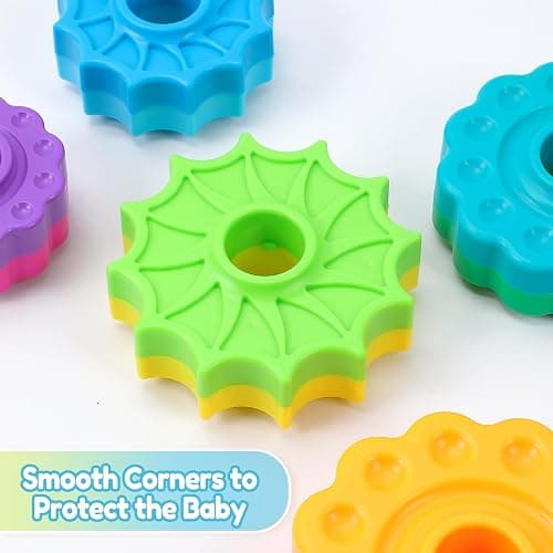 Riuja Baby Spinning Stacking Toys, 1-3 Rainbow Ring Stacker Montessori Toys for Babies, Sensory Toys for Toddlers, Christmas and Birthday Gifts Suitable for Boys and Girls (14 inches) thumbnail 6