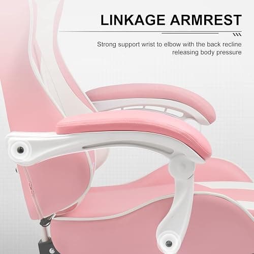 GTPLAYER Silla Gaming con Masajeador Ergonómica Silla Gamer con Reposapiés Reposacabeza, Silla de Oficina Ergonómica, Soporte Lumbar, Silla Juego Ajustable en Altura, Rosa thumbnail 6