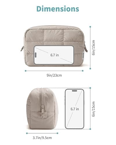 Narwey Quilted Makeup Bag for Women Girl, Puffer Travel Cosmetic Bag Puffy Make Up Bag Organizer, Cute Travel Toiletry Bag for Toiletries (Khaki) thumbnail 5