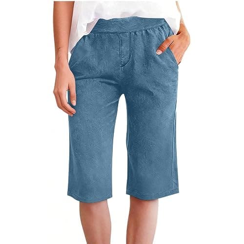 Bermuda Shorts for Women 2026 High Waisted Trendy Stretchy Denim Shorts Knee Length Cutoff Loose Fit Long Short Pants thumbnail 2