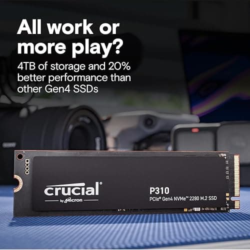 Crucial P310 1TB SSD, PCIe Gen4 NVMe M.2 2280, Up to 7,100MB/s, for Laptop, Desktop (PC), & Handheld Gaming Consoles, Includes Acronis Data Recovery Software, Solid State Drive - CT1000P310SSD801 thumbnail 3
