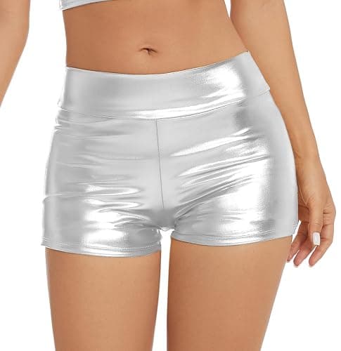 Gatielzana Women's Metallic Rave Booty Shorts Shiny High Waisted Bottoms for Dance Festival - Image 1