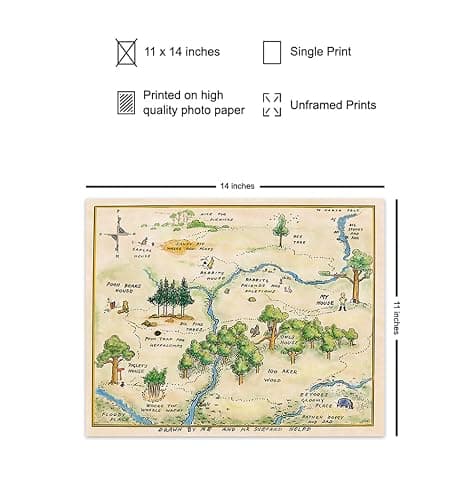 Winnie Pooh Nursery Decor - LARGE 11X14 - Toddler Baby Room Wall Art - Little Boys Bedroom Decor - Baby Shower Decorations - Vintage Hundred Acre Wood - Kids Wall Art - Girls Room Decor thumbnail 2