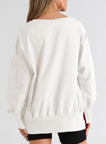 SHEWIN Womens Oversized Reverse Seam Sweatshirt Casual Long Sleeve Pullover Tops Lightweight Loose Crewneck Sweatshirts thumbnail 7