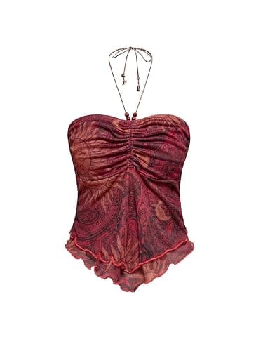 BEAUDRM Women's Y2k Hippie Vintage Boho Tops Gothic Mesh Tie Back Halter Going Out Top Western Fairy 2000s Clothing - Image 1