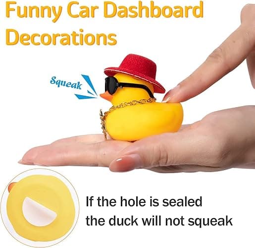 wonuu Cool Car Rubber Duck Car Duck Decoration Dashboard Car Ornament for Car Dashboard Decoration Halloween Decoration Accessories with Mini Hat Musical Instruments, A-Black Top Hat thumbnail 5
