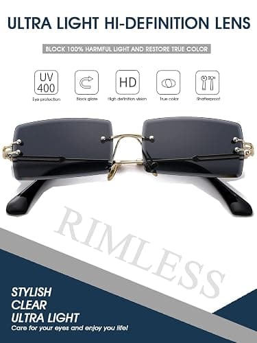 PORADAY Rectangle Sunglasses for Women Men Vintage Rimless Square Sun Glasses Candy Color thumbnail 5